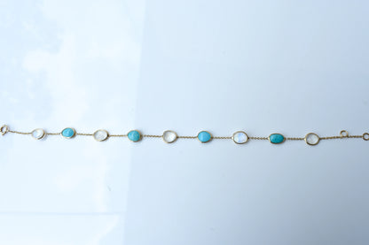 18K gold bracelet with moonstone and turquoise stations