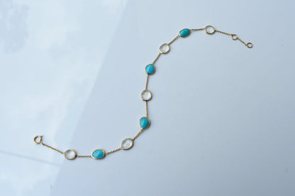 18K gold bracelet with moonstone and turquoise stations