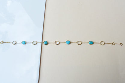 18K gold bracelet with moonstone and turquoise stations