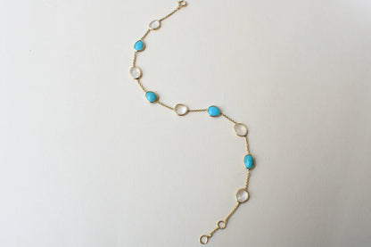 18K gold bracelet with moonstone and turquoise stations