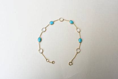 18K gold bracelet with moonstone and turquoise stations