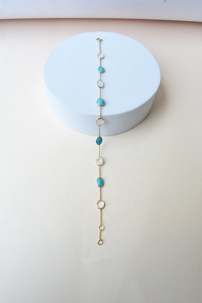 18K gold bracelet with moonstone and turquoise stations