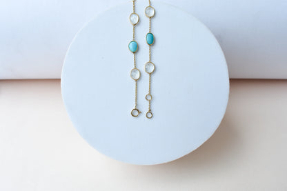 18K gold bracelet with moonstone and turquoise stations