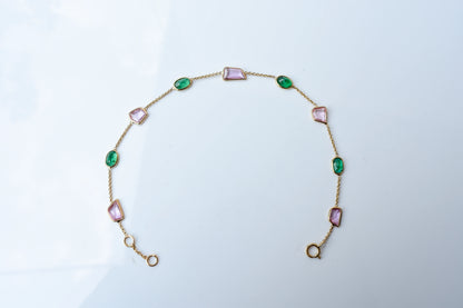 18K gold bracelet with emerald and pink sapphire stations