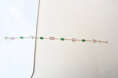 18K gold bracelet with emerald and pink sapphire stations