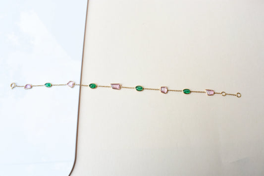 18K gold bracelet with emerald and pink sapphire stations