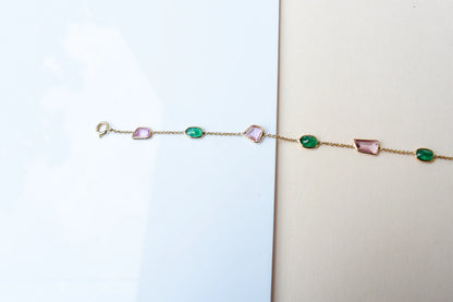18K gold bracelet with emerald and pink sapphire stations