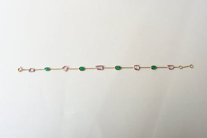 18K gold bracelet with emerald and pink sapphire stations