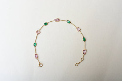 18K gold bracelet with emerald and pink sapphire stations