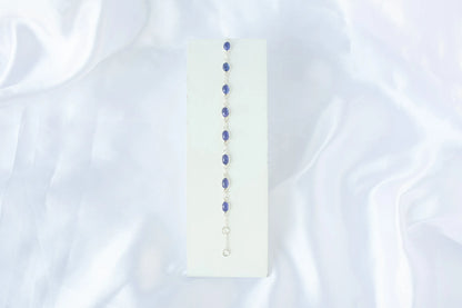 925 silver bracelet with bezel-set oval cabochon tanzanite stones