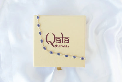 925 silver bracelet with bezel-set oval cabochon tanzanite stones