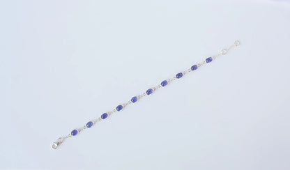 925 silver bracelet with bezel-set oval cabochon tanzanite stones
