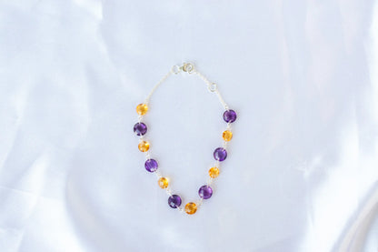 Amethyst and Citrine Faceted Bead Bracelet in 925 Silver — Handmade Gemstone Jewelry