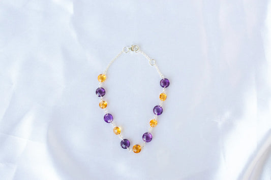 Amethyst and Citrine Faceted Bead Bracelet in 925 Silver — Handmade Gemstone Jewelry
