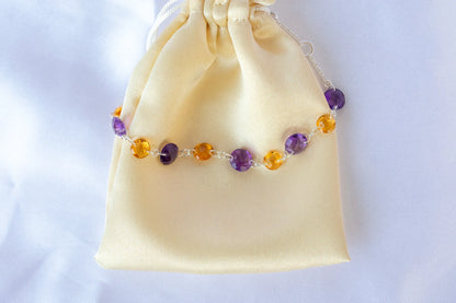 Amethyst and Citrine Faceted Bead Bracelet in 925 Silver — Handmade Gemstone Jewelry
