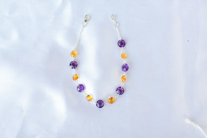 Amethyst and Citrine Faceted Bead Bracelet in 925 Silver — Handmade Gemstone Jewelry