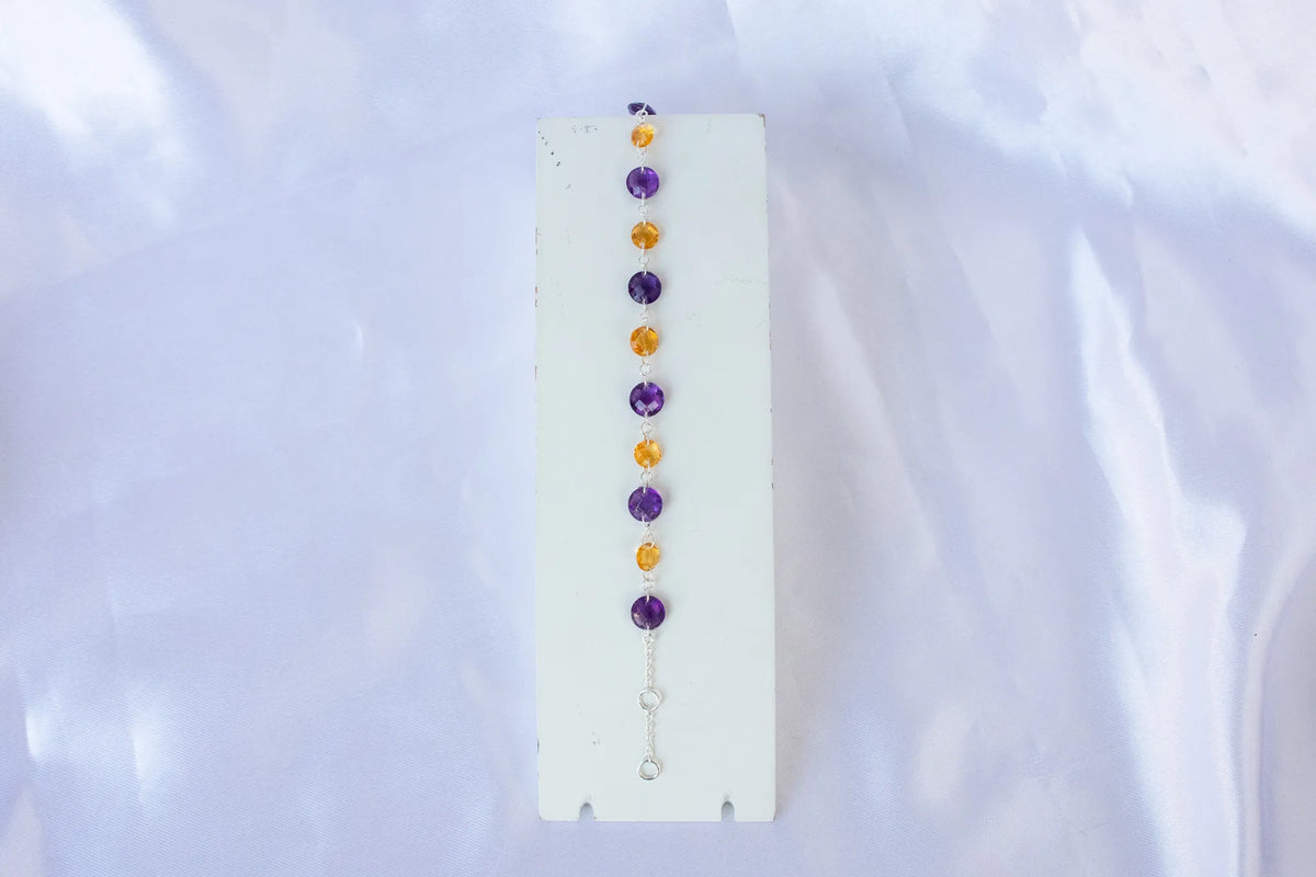 Amethyst and Citrine Faceted Bead Bracelet in 925 Silver — Handmade Gemstone Jewelry