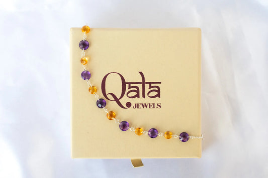 Amethyst and Citrine Faceted Bead Bracelet in 925 Silver — Handmade Gemstone Jewelry