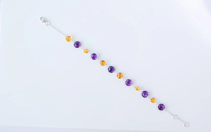 Amethyst and Citrine Faceted Bead Bracelet in 925 Silver — Handmade Gemstone Jewelry