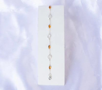 925 silver bracelet with bezel-set rainbow moonstone and citrine stones by the yard