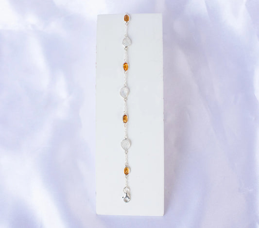 925 silver bracelet with bezel-set rainbow moonstone and citrine stones by the yard
