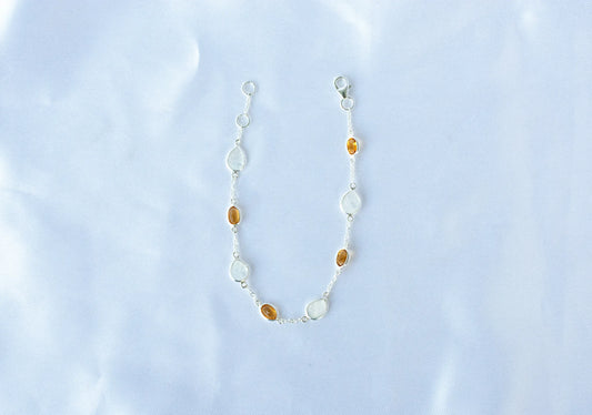 925 silver bracelet with bezel-set rainbow moonstone and citrine stones by the yard
