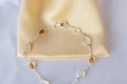 925 silver bracelet with bezel-set rainbow moonstone and citrine stones by the yard