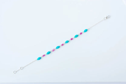 925 silver link bracelet with marquise-cut ruby and turquoise beads