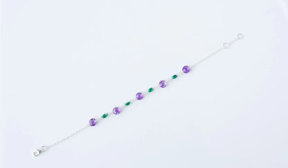 925 silver bracelet with alternating faceted amethyst and emerald beads