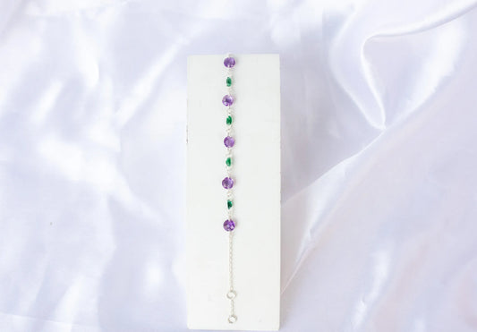 925 silver bracelet with alternating faceted amethyst and emerald beads