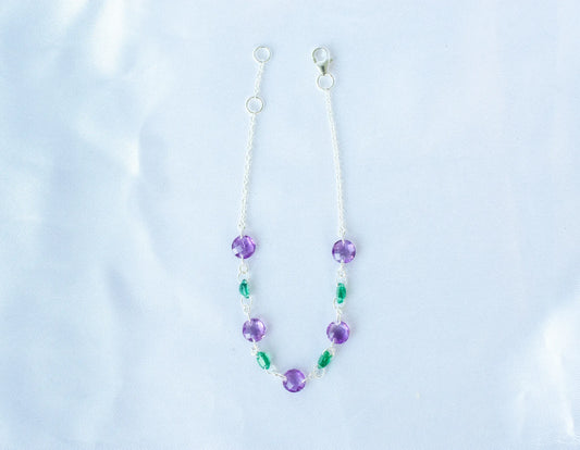 925 silver bracelet with alternating faceted amethyst and emerald beads