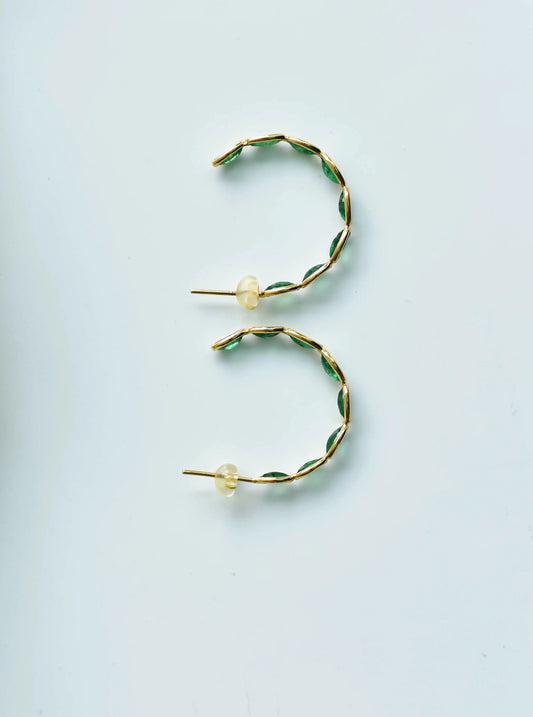 18K gold hoop earrings with marquise-cut emeralds