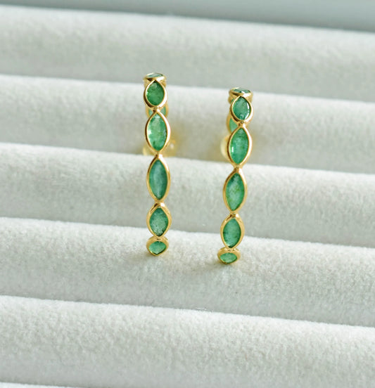 18K gold hoop earrings with marquise-cut emeralds