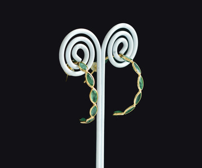 18K gold hoop earrings with marquise-cut emeralds