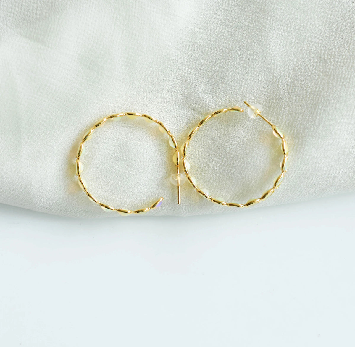 18K gold opal hoop earrings with oval cabochons