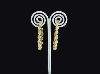 18K gold opal hoop earrings with oval cabochons
