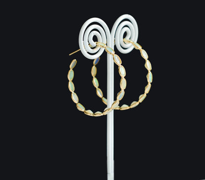 18K gold opal hoop earrings with oval cabochons