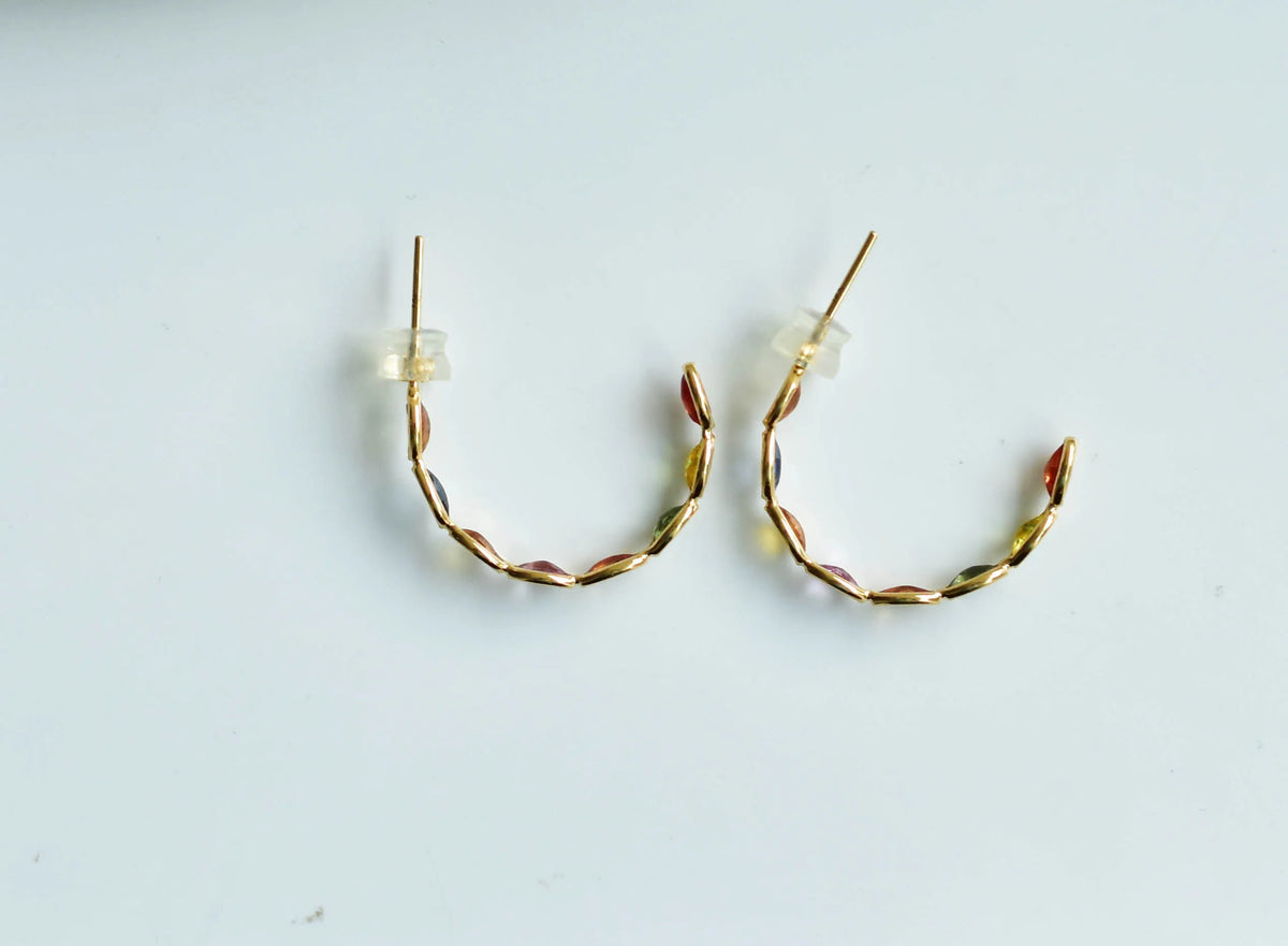 18K gold hoop earrings with marquise-cut multicolour sapphires