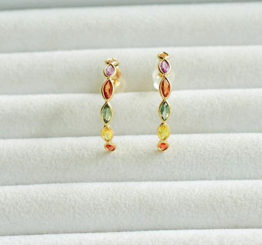 18K gold hoop earrings with marquise-cut multicolour sapphires