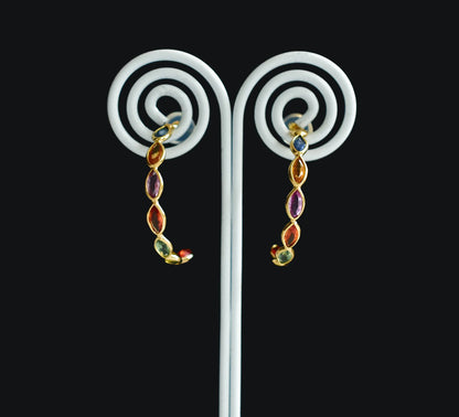 18K gold hoop earrings with marquise-cut multicolour sapphires