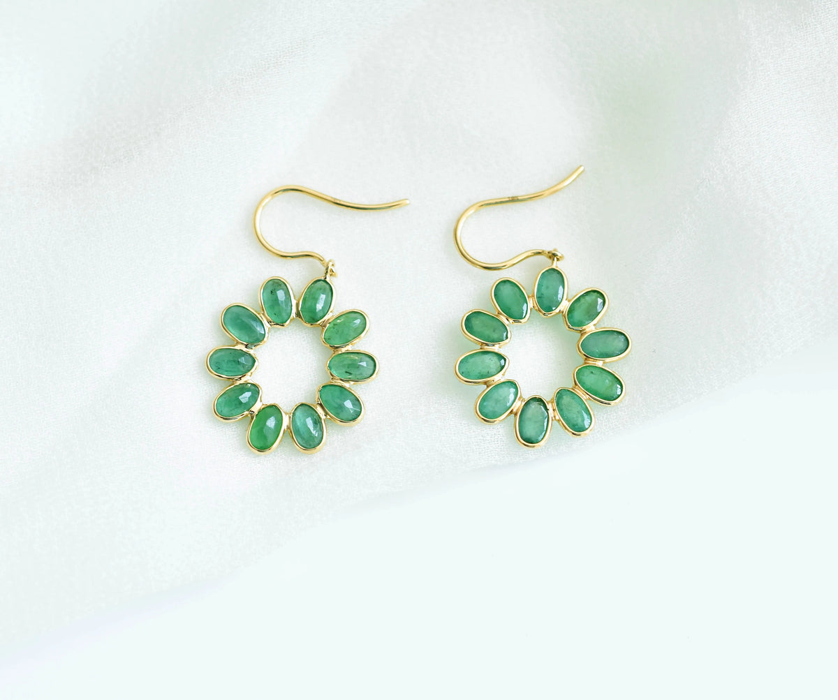 18K gold emerald wreath drop earrings