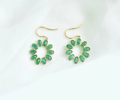 18K gold emerald wreath drop earrings