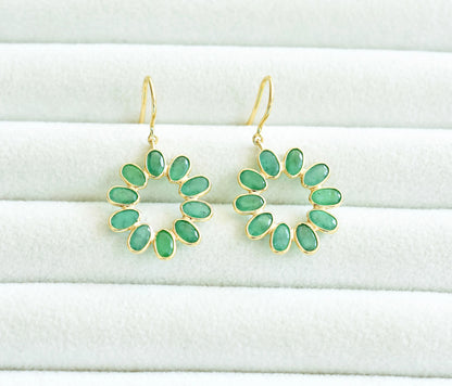 18K gold emerald wreath drop earrings