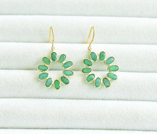 18K gold emerald wreath drop earrings
