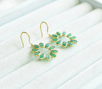 18K gold emerald wreath drop earrings