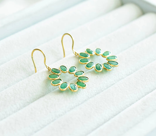 18K gold emerald wreath drop earrings