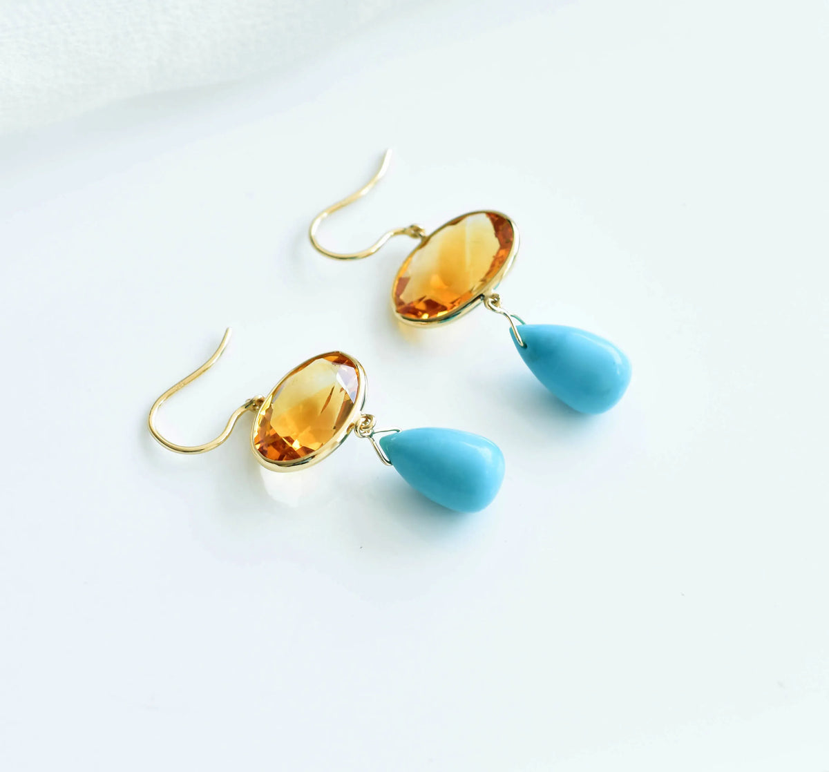 18K gold citrine and turquoise drop earrings