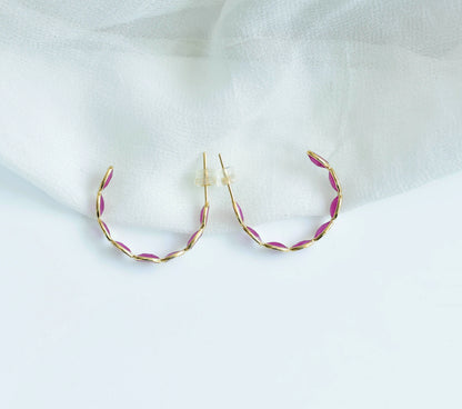 18K gold hoop earrings with marquise-cut rubies