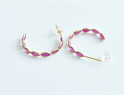 18K gold hoop earrings with marquise-cut rubies