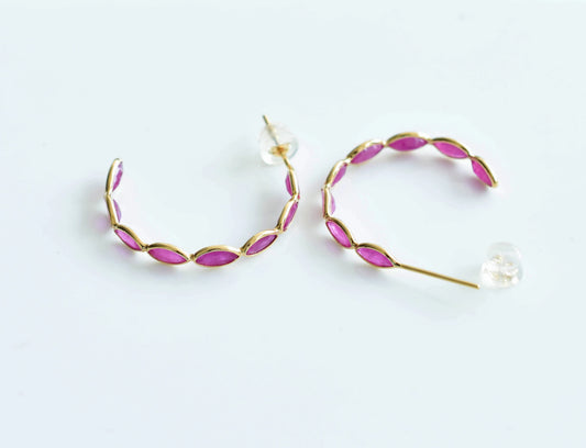 18K gold hoop earrings with marquise-cut rubies